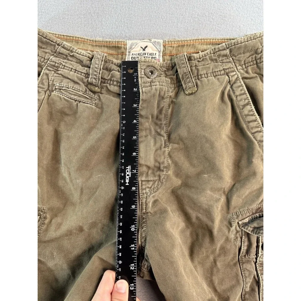 Y2k American Eagle Cargo Shorts Mens 32 Green Canvas Relaxed 11 Inseam Vintage